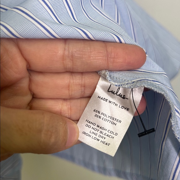 Lulus - Hamptons Aesthetic Blue White Striped Long Sleeve Wrap Dress Size Medium - Picture 12 of 13